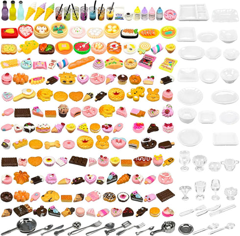 200pcs Miniature Landscape Food Drinks Bottle Mini Toys Doll House Kitchen Play Resin Dollhouse Accessories for Adults Teenagers Cooking Game Hamb...