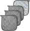 Cotton Pot Holders for Kitchen - MAQIHAN 4pcs Square Pot Holders Sets Hot Pads Set Gray 7 inch Terry Cloth Pot with Holder Cotton Potholders Small...