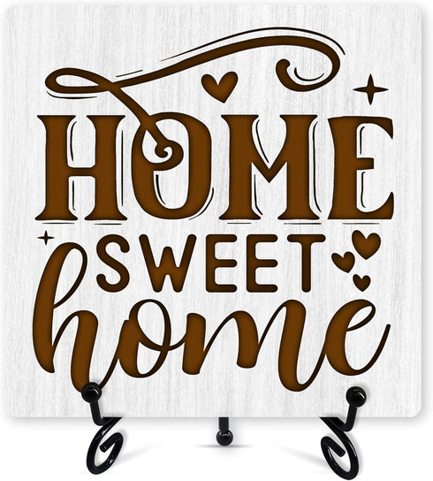 Home Desk Decor, Home Sweet Home Sign With Iron Stand, Housewarming Gifts For Women Men Family New House Owner Neighbours, Rustic Farmhouse Home L...