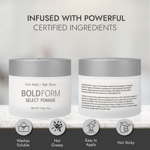 Bold Form Select Pomade with Firm Hold and High Shine - Hair Styling Products For Men - Water Soluble Men’s Hair Pomade with Natural Hair Care Ing...