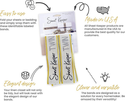MADE IN THE USA - Sheet Keepers Closet Organization – Bed Sheet Organizer – Closet Organizer Sheet Bands Bed Linen Label – Bed Sheet Storage Sheet...
