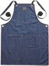 Outset Grill and Kitchen Apron, Cross Back Blue Denim Apron With Pockets, 27" x 30"...