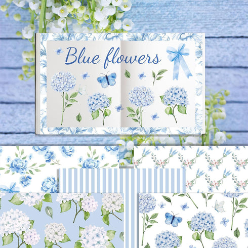 24 Sheets Blue Floral Pattern Paper, 12" x 12" Floral Patterned Cardstock Paper Scrapbooking Supplies Paper Decorative Craft Paper for DIY Card Ma...