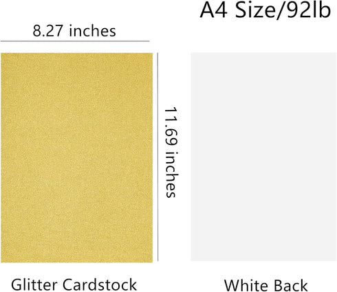 20 Sheets Gold Glitter Cardstock, 250gsm/92lb A4 Sparkly Paper for Making Cards, Invitations, Paper Crafts, Party Decoration...
