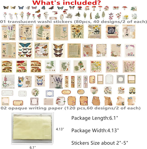 TIYPKE 200pcs Scrapbooking Stickers Herb Botanical - Mushroom Flowers Nature Butterfly journaling supplies Stickers for Bullet Journals Supplies A...