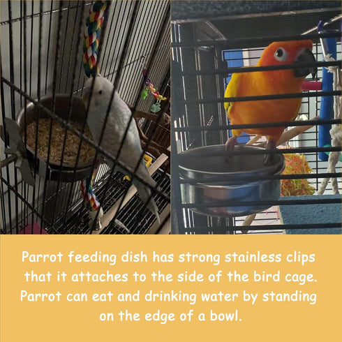 kathson Stainless Steel Bowls for Birds,4 Pcs Parrot Feeder Dish Cups,Bird Cage Water Food Bowl Coop Cup with Clamp Holder for Parrots Cockatiel B...