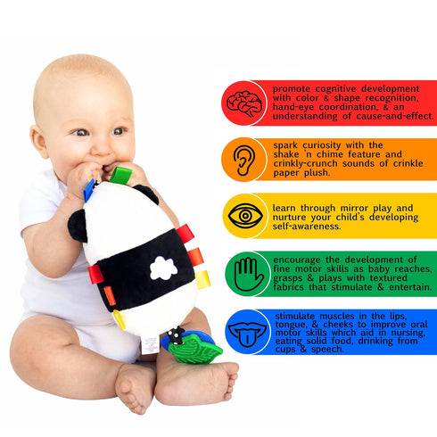 Squish 'N Play Activity Toy Panda- Multi-Sensory Learning Baby Toy - Stroller Toy, Car Seat Toy, Tummy Time Toy, Teether Toy, Baby Gift - with Mir...