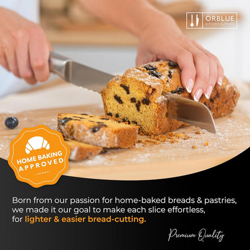 Orblue Serrated Bread Knife Ultra-Sharp Stainless Steel Professional Grade Bread Cutter - Cuts Thick Loaves Effortlessly - (8-Inch Blade with 5-In...