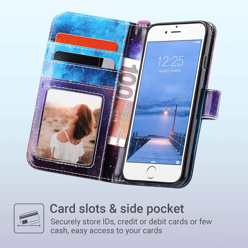 ULAK for iPhone SE 3(2022)/SE(2020)/8/7 Wallet Case with Card Holder, Premium Floral PU Leather Flip Case with Kickstand Card Slots,Wrist Strap, D...