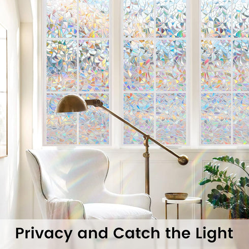 DOWELL Window Privacy Film, Rainbow Window Film, Decorative Stained Glass Clings, Static Cling Door Sticker, Non-Adhesive 3D Decals for Home UV Pr...