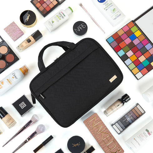 NISHEL Travel Makeup Bag, Portable Cosmetic Organizer, Stand Up Toiletry Bag, Travel Cosmetic Case for Travel Sized Toiletries, Black...