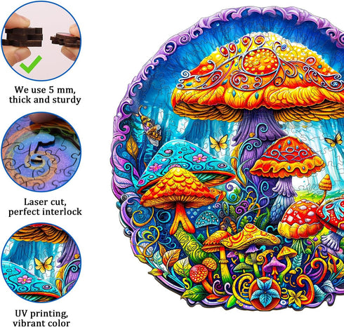 Wooden Puzzles for Adults, Magical Mushrooms Wooden Jigsaw Puzzles for Adults, Wood Puzzles Adults, Unique Animal Shape Wood Cut Puzzles, Birthday...