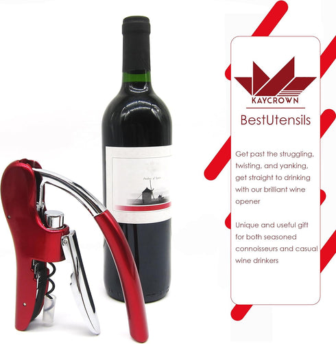 KAYCROWN Wine Bottle Opener, Vertical Lever Corkscrew with Built in Foil Cutter Design, Manual Handheld Corkscrew with Ergonomic Lever Pump...