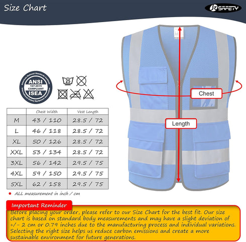 JKSafety Reflective Safety Vest for Men Women With 8 Pockets Hi Vis Work Construction Vest High visibility Vest Meet ANSI/ISEA Compliant(70-Blue-X...