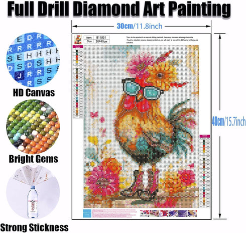 Ekuxom Chicken Diamond Art Kits for Adults, 5D Chicken Diamond Painting Kits for Adults, Round Full Drill Diamond Art Kits for Adults Chickens for...