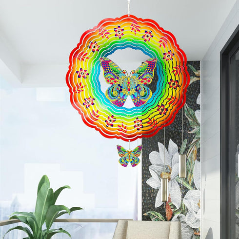 OWANVION Metal Butterfly Wind Spinners, Hanging Stainless Steel Garden Spinner Butterfly Gift for Women Men, 12 Inch Kinetic Wind Catchers Sculptu...