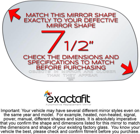 exactafit 8137R Passenger Side Mirror Glass Replacement Repair Compatible With 1997-2011 Ford Crown Victoria, 1998-2011 Mercury Grand Marquis, 200...