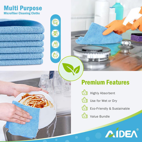 AIDEA Microfiber Cleaning Cloths-24PK, Soft Absorbent Cleaning Rags, Lint-Free Streak-Free Microfiber Cloth for House, Kitchen, Car, Window, Gifts...