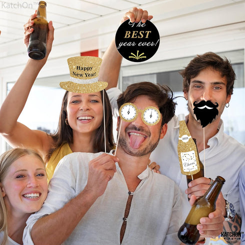 KatchOn Photo Booth Props for New Years Eve 2025 - Huge Pack of 35 | Happy New Year Decorations and Party Supplies...