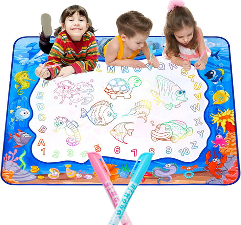 Large Water Doodle Mat for Toddlers, Magical Colourful, 39?×31? Mess Free Coloring Mat with 2 Water Pens, Educational Toy Gifts for Kids 3+ Year -...