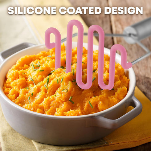 Zulay Kitchen Non-Scratch Potato Masher Kitchen Tool - Durable Stainless Steel Wrapped In Premium Silicone Mashed Potatoes Masher - Versatile Mash...