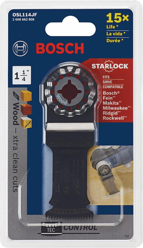 BOSCH OSL114JF 1-Piece 1-1/4 In. Starlock Oscillating Multi Tool Wood Curved-Tec Bi-Metal Xtra-clean Plunge Cut Blade for Applications in Cutting ...