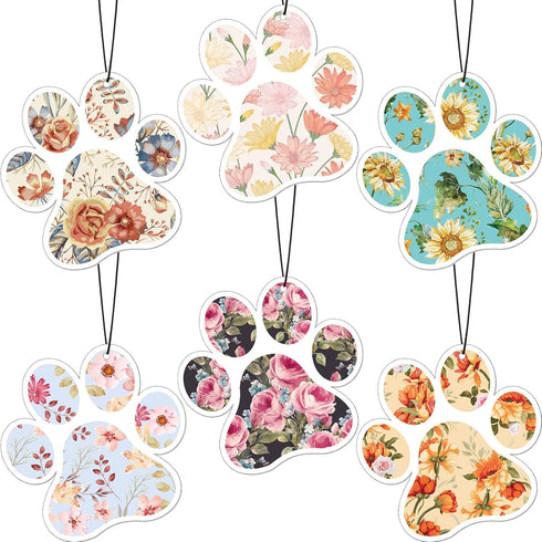 12 Pack Car Air Freshener Dog Paw Shape Hanging Incense Chips Car Rearview Mirror Pendant Cute Pet Odor Eliminating Air Freshener for Car, Mixed S...