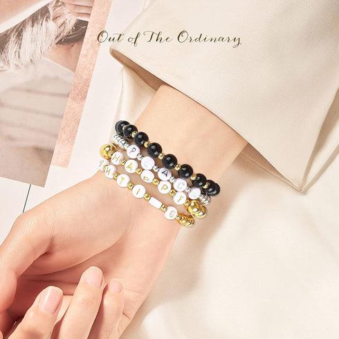 1800Pcs Silver & Gold Round Spacer Beads 3 Sizes Smooth Loose Ball Beads Alphabet Pearls Beads and 2 Rolls Elastic String for DIY Craft Making Sup...