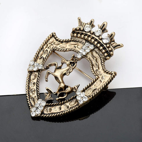 Vintage Golden Tone Queen Crown Pin Brooch Crystal Horse Racing Chapter Badge...