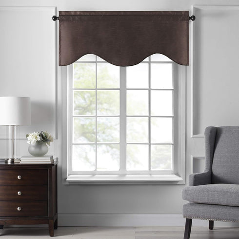 Elrene Home Fashions Colette Faux-Silk Scalloped Window Valance, 50 in x 21 in (Scalloped Valance), Chocolate...