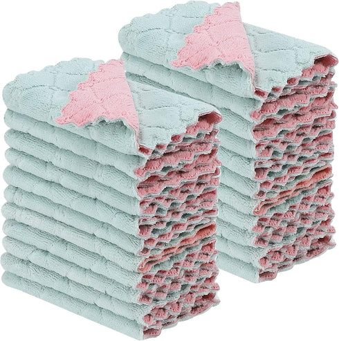 22 Pack Kitchen Dish Cloths, Reusable Dish Towels, Nonstick Oil Washable Fast Drying, Super Absorbent Coral Velvet Cleaning Cloths for Cleaning Ta...