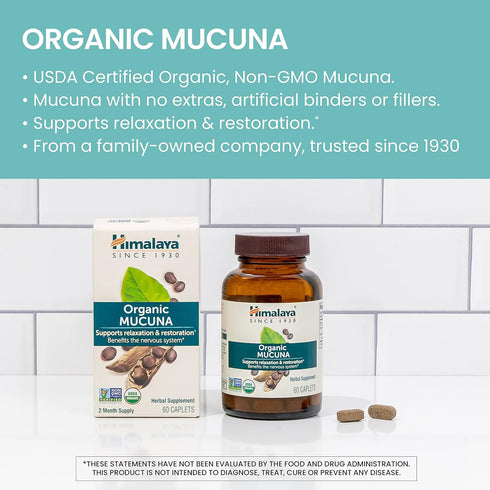 Himalaya Organic Mucuna/Pruriens Herbal Supplement, Supports Relaxation, Tension Relief, Brain Function, Non-GMO, USDA Organic, Vegan, Gluten Free...