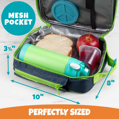 Insulated Lunch Box w Snack Pocket & Water Bottle Holder-Girls or Kids School Lunchbox Tote Keeps Food Hotter or Colder Longer-Reusable Bag Fits M...
