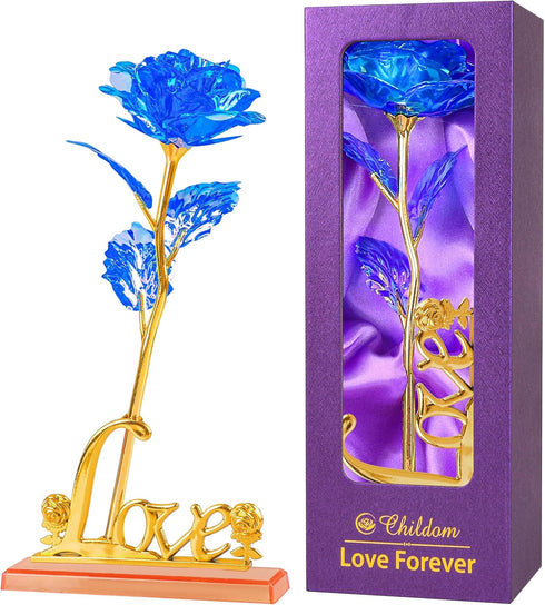 Childom Birthday Gifts for Women,Christmas Rose Gifts for Her Mom,Blue Rose with Love Stand for Wife,Sweet Artificial Flower for Grandma,Women,Chr...
