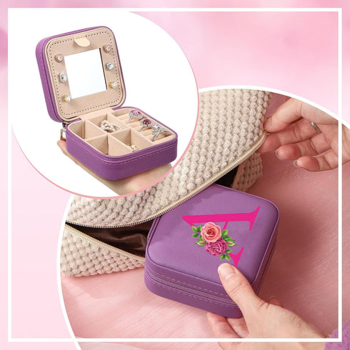 Travel Jewelry Case Jewelry Box, Valentines Day Gifts for Her, Wife, Girlfriend, Daughter, Personalized Gifts - Initial Jewelry Holder Organizer, ...