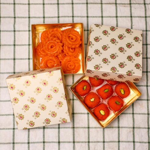 Desi Favors Floral Printed Sweet Boxes for Indian Sweets, Cookies, Goodies, Mithai, Candy, Gift Boxes with Lids Bulk, Handmade Bulk Mithai Box, Fa...