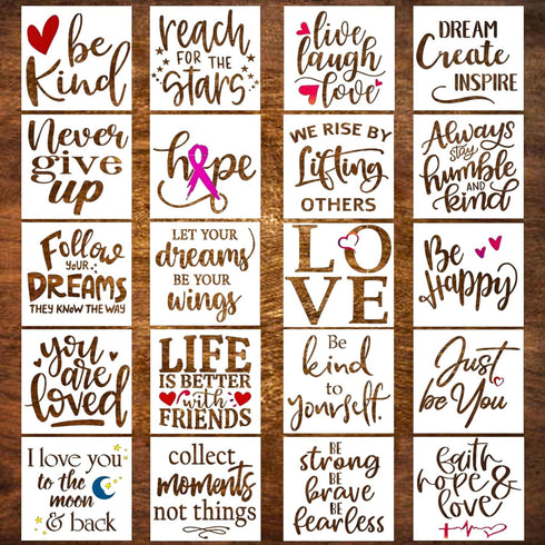 20 Piece Inspiration Word Stencil Set - Stencils for Painting on Wood, Canvas, Fabric and More – Stencils for Crafts Reusable with Paint, Drawing,...