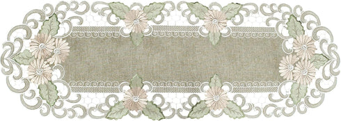 Embroidered Gold Daisy Fleur Latte Linen Table Runner or Dresser Scarf (16Wx45L)...