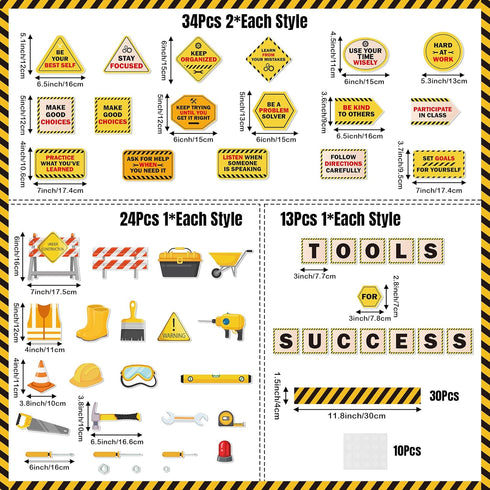 111Pcs Construction Bulletin Board Classroom Decoration Tools for Success Back to School Construction Theme Cutouts Positive Saying Birthday Party...