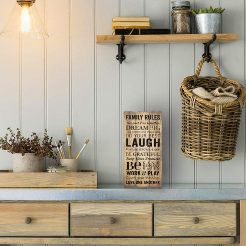 P. Graham Dunn 12 x 6 Small Fence Post Wood Look Decorative Sign Plaque, Family Rules...