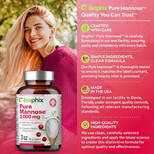 biophix Pure Mannose 100 Percent Powder 2000 mg 3 oz 85 Grams - Supports Urinary Bladder Tract Health...