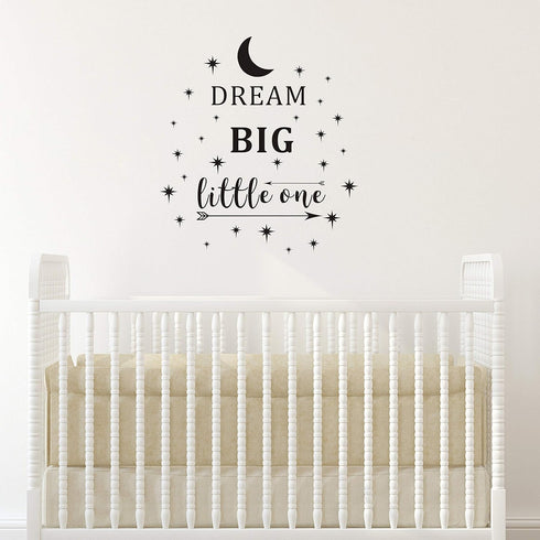 Dream Big Little One Wall Decal, Wall Sticker Quote, Nursery Wall Decal, Removable Vinyl Stickers for Children Baby Kids Boy Girl Bedroom A24 (Bla...