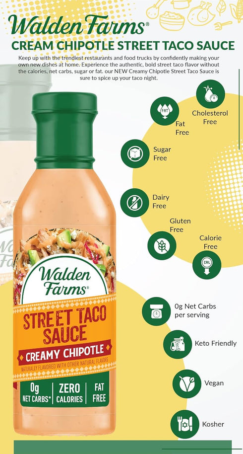 Walden Farms Street Taco Sauce Creamy Chipotle 12oz Bottle (2 Pack) - Flavorful, Vegan, Paleo and Keto Friendly, Non-Dairy Milk Substitute - Great...