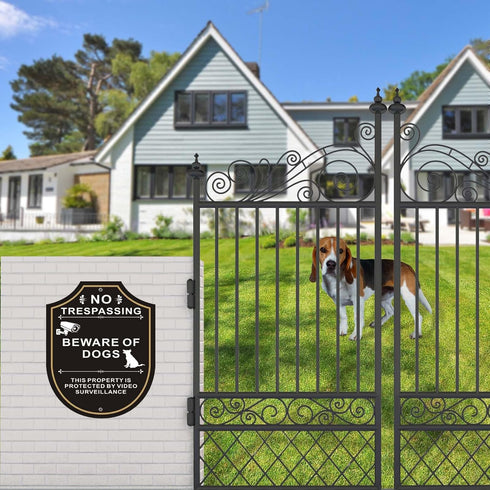 2 Pack Beware of Dog Signs for Fence, 9.6 x 7.7 inches, No Trespassing This Property is Protected by Video Surveillance Sign, Rust-Free/Fade Resis...