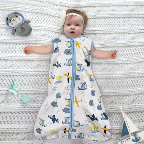 TILLYOU Sleep Sack 0-6 Months - 0.5 TOG Baby Wearable Blanket with 2-Way Zipper, Extra Soft Cotton Sleeveless Sleeping sack 2 Pack, Sky Adventure ...