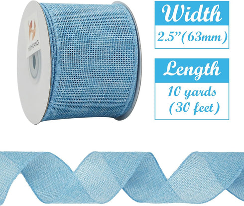 HUIHUANG Blue Burlap Ribbon Wired Solid Baby Blue Wired Edge Ribbon 2.5 inch Jute Ribbon for Wreaths, Big Bows, Crafts, Swags, Tree Decoration -10...