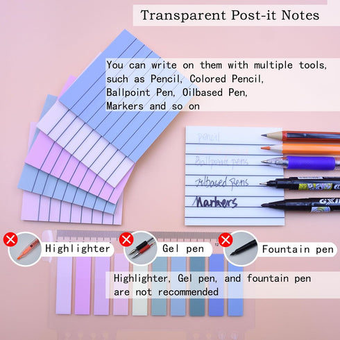 800Pcs Transparent Sticky Notes, 3"x3" Clear Sticky Notes with lined, Waterproof Translucent Sticky Note Pads for Books Annotation, Clear Post it ...
