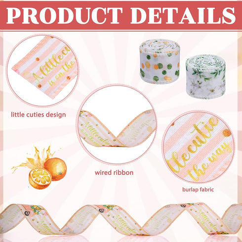 4 Roll 20 Yard Little Cutie Baby Shower Ribbon 1.5 Inch Orange Citrus Theme Wired Baby Shower Ribbon a Little Cutie Is on the Way Ribbon for DIY C...