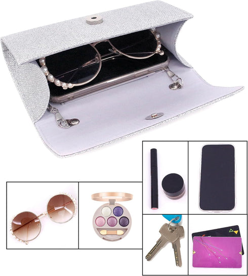 Women's Evening Bag Silver Square Exquisite Handbag Crossbody Shoulder Bag Purses for Dressy Party Prom Wedding...