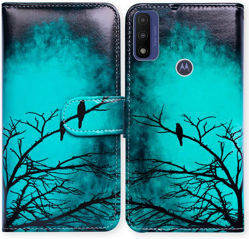 Leather Flip Phone Case Wallet, Motorola Moto G Pure/Power 2022 - Black Bird Pattern, Card Slot, Magnetic Lock, Kickstand...